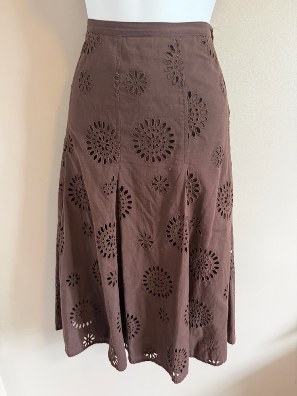 Talbots choclate Brown Eyelet Wrap Midi Skirt Brown 14